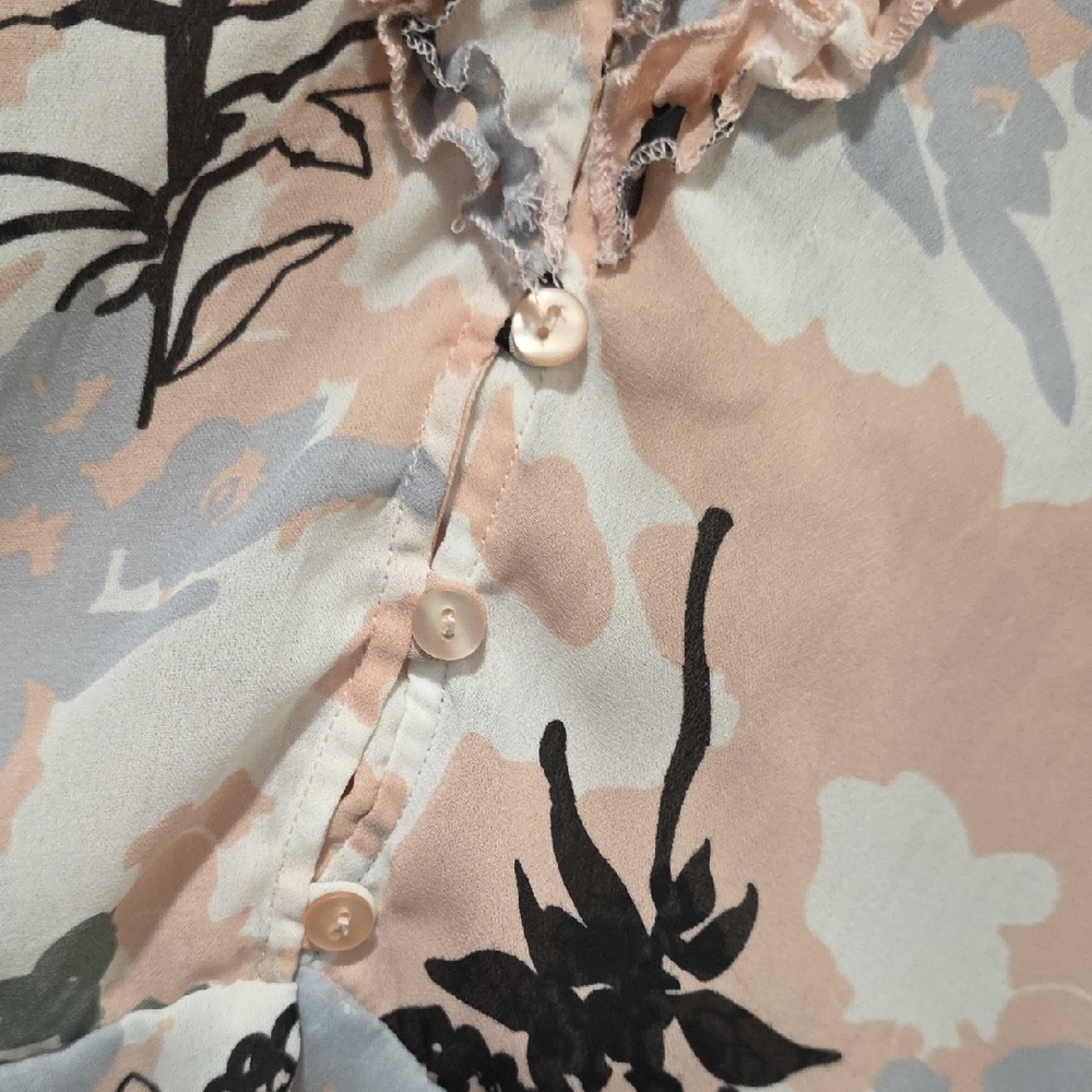 Floral Ruffle Blouse - Black, Gray, Pink - Picture 11 of 13